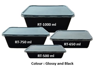 Rectangular plastic food storage containers Black & glossy
