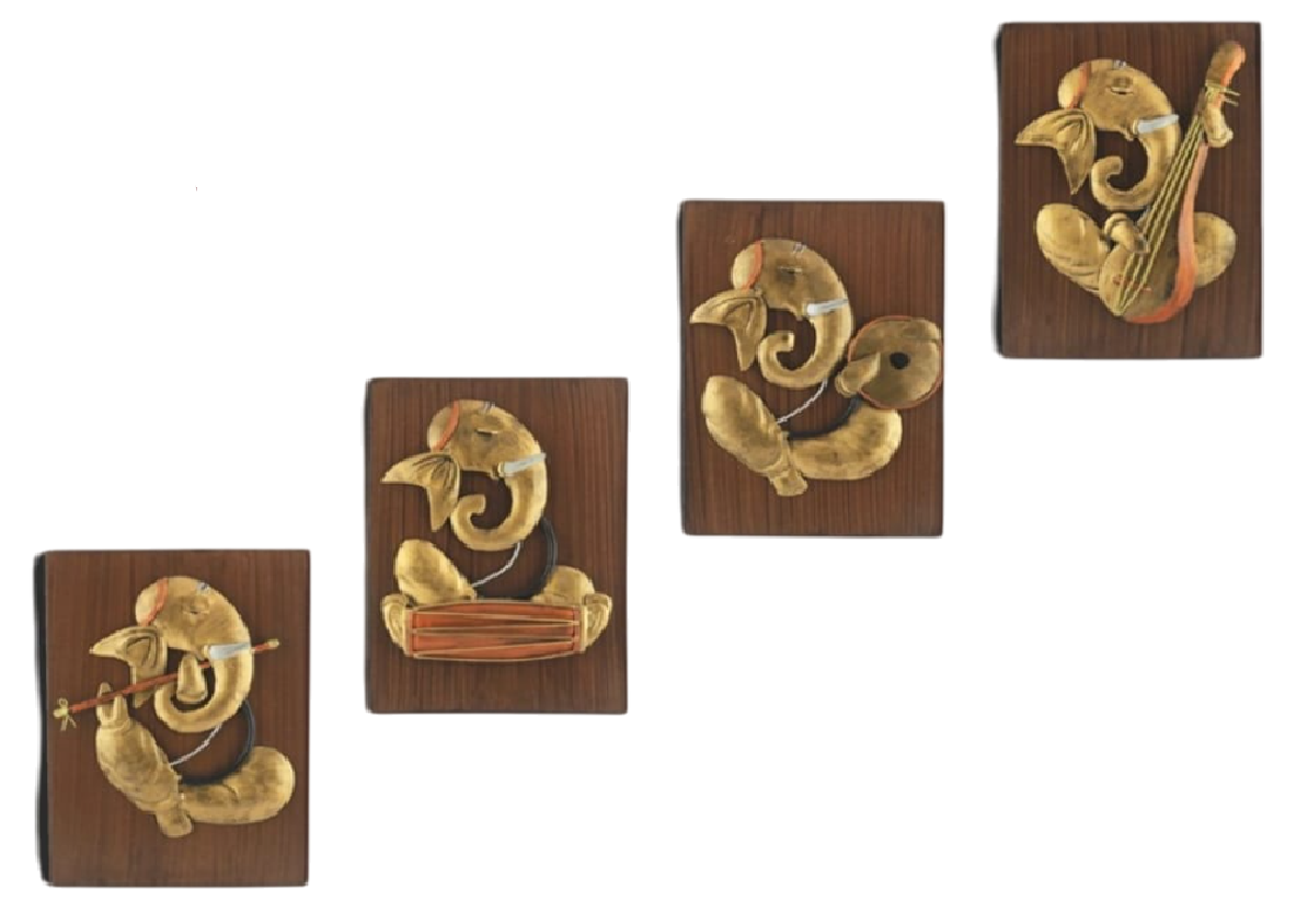 Antique Musicial Ganesha Mixed Media Wall Decor