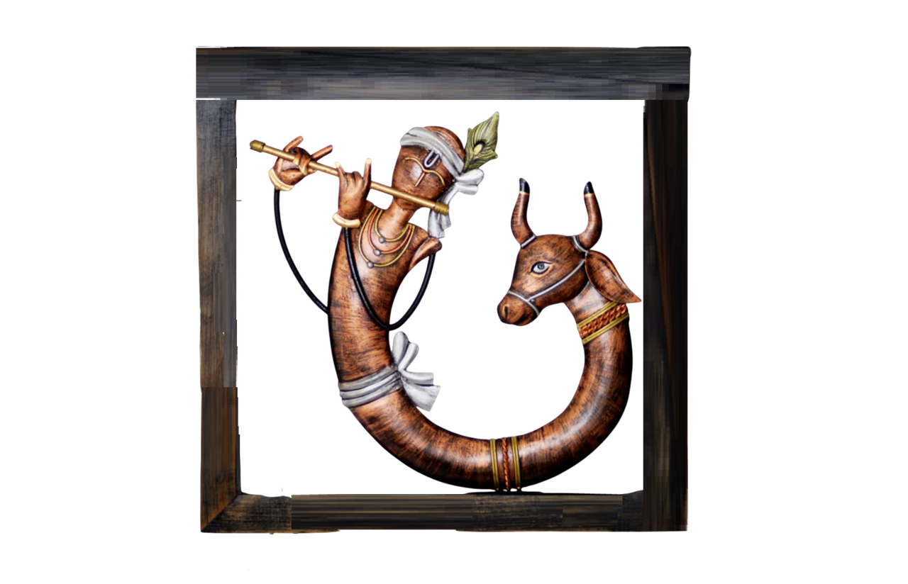 Lord Krishna With Cow Wall Hanging Art Sculpture